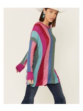 Show Me Your MuMu Multi-Stripe Crewneck Sweater - Pink, Teal & Blue
